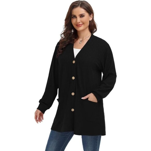 Plus Size Women's Cardigan Sweater Lightweight Open Front Long Sleeve Pockets - Picture 3 of 7